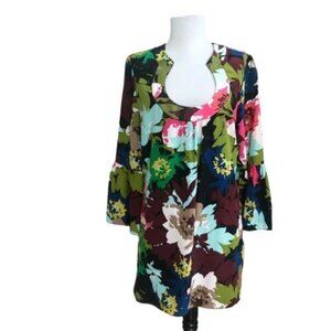 Trina Turk Retro Floral Silk Bonita Shift Mini Dress size 4 colorful holiday